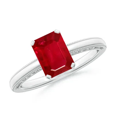 Angara Emerald Cut Ruby Solitaire Ring With Milgrain In Red