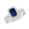 Angara Emerald-cut Sapphire Bridal Set With Diamond Accents In White Gold/medium To Rich Blue