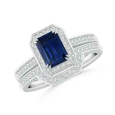 Angara Emerald-cut Sapphire Bridal Set With Diamond Accents In Blue
