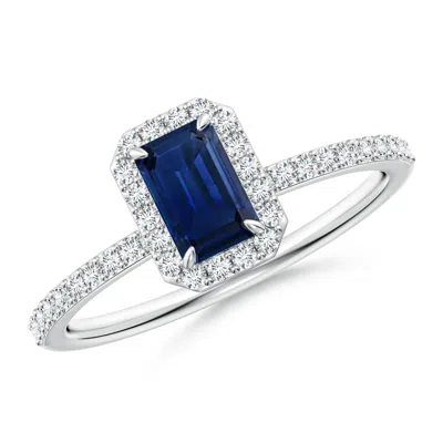 Angara Emerald-cut Sapphire Halo Engagement Ring In Metallic