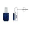 Angara Emerald-cut Sapphire Studs With Diamond Accents In White Gold/medium To Rich Blue