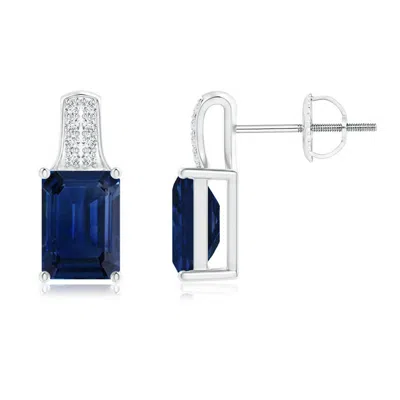 Angara Emerald-cut Sapphire Studs With Diamond Accents In Metallic