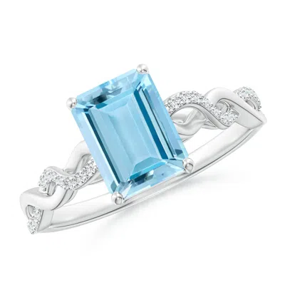Angara Emerald-cut Solitaire Aquamarine Infinity Twist Ring In Metallic