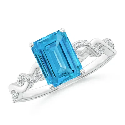 Angara Emerald-cut Solitaire Lab-grown Fancy Intense Blue Diamond Infinity Twist Ring In Metallic
