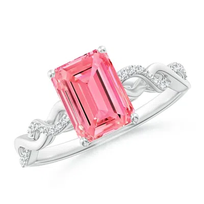 Angara Emerald-cut Solitaire Lab-grown Fancy Intense Pink Diamond Infinity Twist Ring In Metallic