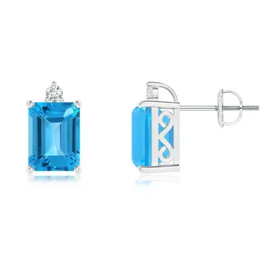 Angara Emerald-cut Swiss Blue Topaz Cocktail Stud Earrings In Metallic
