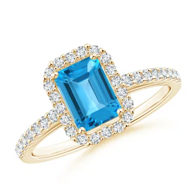 Angara Emerald-cut Swiss Blue Topaz Halo Ring In Gold