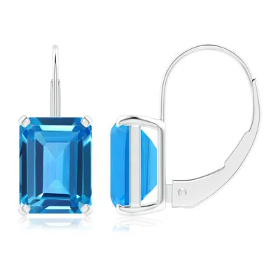 Angara Emerald-cut Swiss Blue Topaz Solitaire Leverback Earrings In Metallic