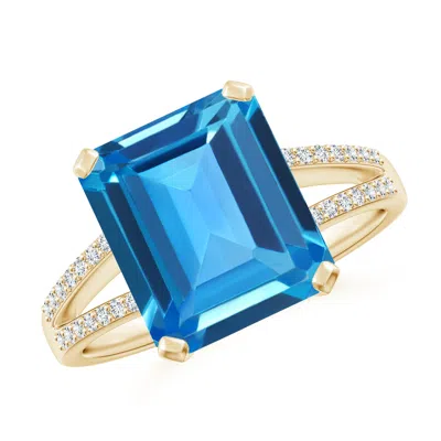 Angara Emerald-cut Swiss Blue Topaz Split Shank Cocktail Ring