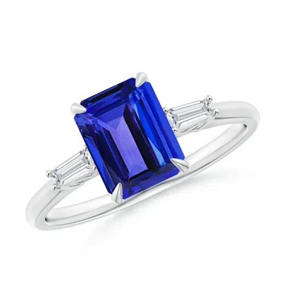 Angara Emerald-cut Tanzanite & Baguette Diamond Three Stone Ring In White