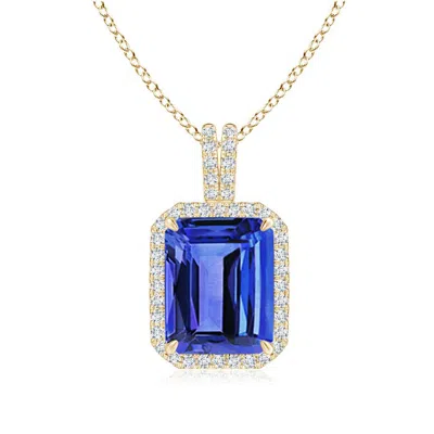 Angara Emerald-cut Tanzanite Halo Pendant With Diamond Accents In Gold