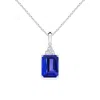 Angara Emerald-cut Tanzanite Pendant With Diamond Trio In White Gold/deep Rich Violet Blue