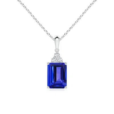 Angara Emerald-cut Tanzanite Pendant With Diamond Trio In Metallic