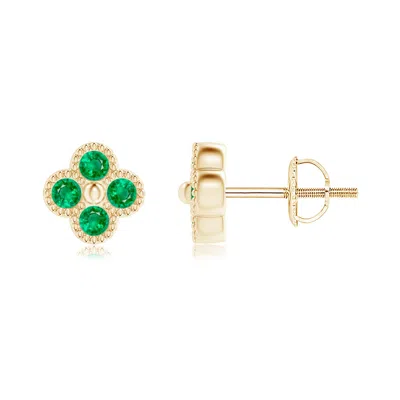 Angara Emerald Four Leaf Clover Stud Earrings With Beaded Edges In Green