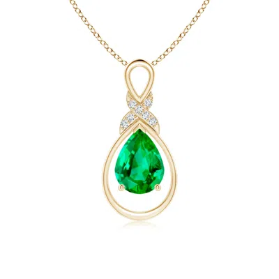 Angara Emerald Infinity Pendant With Diamond 'x' Motif In Gold
