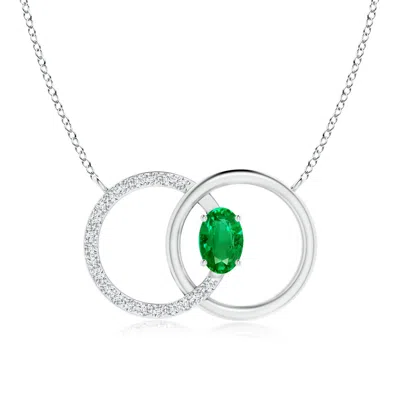 Angara Emerald Interlocking Circle Necklace With Diamond Accents In Metallic
