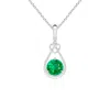 Angara Emerald Knotted Heart Pendant With Diamond In White Gold/rich Medium Green