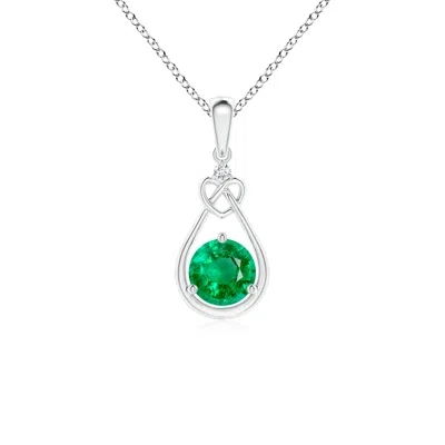 Angara Emerald Knotted Heart Pendant With Diamond In Metallic