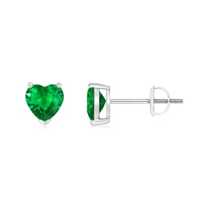 Angara Emerald Solitaire Heart Stud Earrings In Green