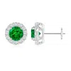 Angara Emerald Stud Earrings With Bar-set Diamond Halo In White Gold/rich Green
