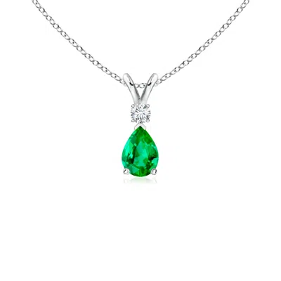 Angara Emerald Teardrop Pendant With Diamond In Metallic