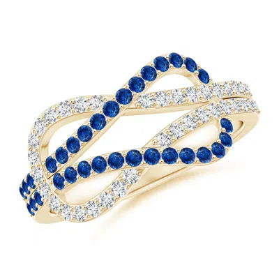 Angara Encrusted Blue Sapphire And Diamond Infinity Knot Ring
