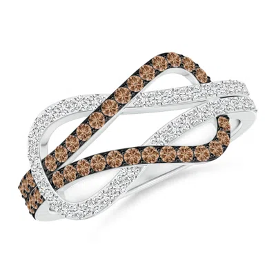 Angara Encrusted Brown And White Diamond Infinity Knot Ring In Metallic