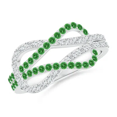 Angara Encrusted Tsavorite And Diamond Infinity Knot Ring In Metallic