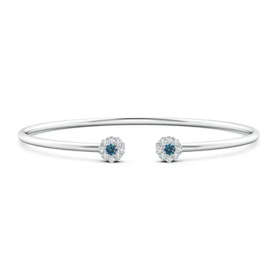 Angara Enhanced Blue And White Diamond Open Flex Floral Bangle In Metallic