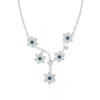 Angara Enhanced Blue Diamond Floral Fashion Necklace In White Gold/teal Blue