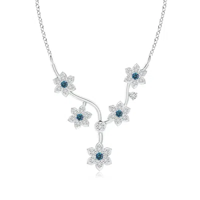 Angara Enhanced Blue Diamond Floral Fashion Necklace In Metallic