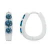 Angara Enhanced Blue Diamond Three Stone Hoop Earrings In Platinum/teal Blue
