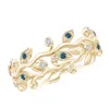 Angara Enhanced Blue Diamond Vine And Leaf Eternity Ring In Yellow Gold/teal Blue