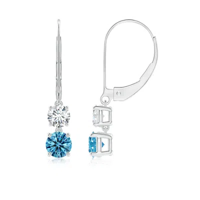 Angara Fancy Intense Blue And White Diamond Leverback Dangle Earrings In Metallic