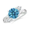 Angara Fancy Intense Blue And White Diamond Twisted Vine Ring