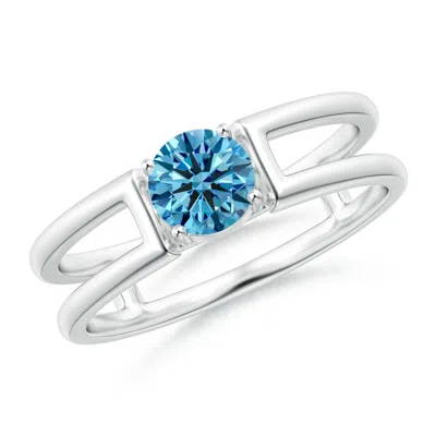Angara Fancy Intense Blue Diamond Solitaire Parallel Split Shank Ring