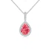 Angara Fancy Intense Fancy Intense Pink Diamond Teardrop Pendant With Halo In White Gold/fancy Intense