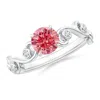 Angara Fancy Intense Pink And White Diamond Ivy Scroll Ring In White Gold/fancy Intense