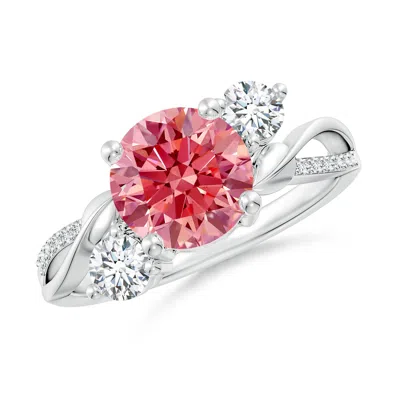 Angara Fancy Intense Pink And White Diamond Twisted Vine Ring