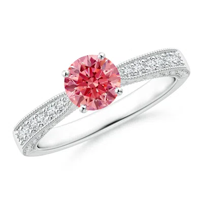 ANGARA FANCY INTENSE PINK DIAMOND SOLITAIRE ENGRAVED ENGAGEMENT RING WITH ACCENTS