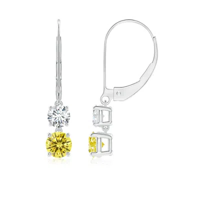 Angara Fancy Intense Yellow And White Diamond Leverback Dangle Earrings In Metallic