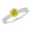 Angara Fancy Intense Yellow Diamond Solitaire Engraved Engagement Ring With Accents In White Gold/fancy Intense