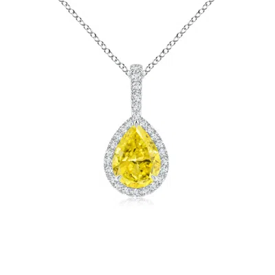 Angara Fancy Intense Yellow Diamond Teardrop Pendant With Halo