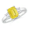 Angara Fancy Intense Yellow Emerald-cut And White Trapezoid Diamond Three Stone Ring
