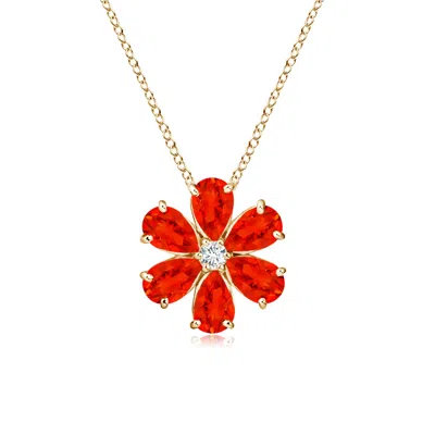 Angara Fire Opal Flower Cluster Pendant With Diamond In Gold