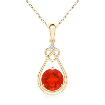 Angara Fire Opal Knotted Heart Pendant With Diamond In Gold