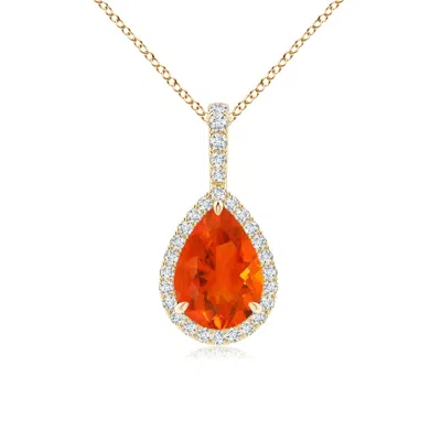 Angara Fire Opal Teardrop Pendant With Diamond Halo In Red