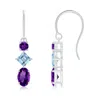 Angara Fish-hook Amethyst And Aquamarine Three Stone Drop Earrings In White Gold/dark Purple