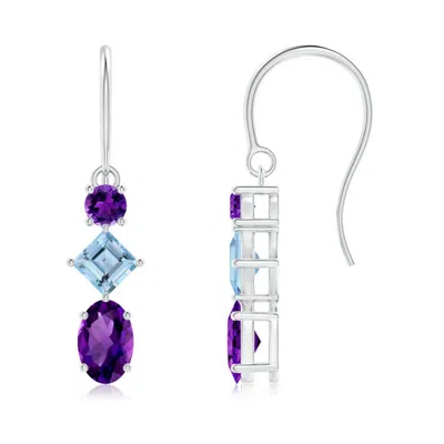 Angara Fish-hook Amethyst And Aquamarine Three Stone Drop Earrings In Purple