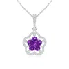 Angara Five-petal Flower Amethyst And Diamond Halo Pendant In White Gold/dark Purple